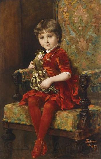 Alois Hans Schram Young Girl with Doll Norge oil painting art